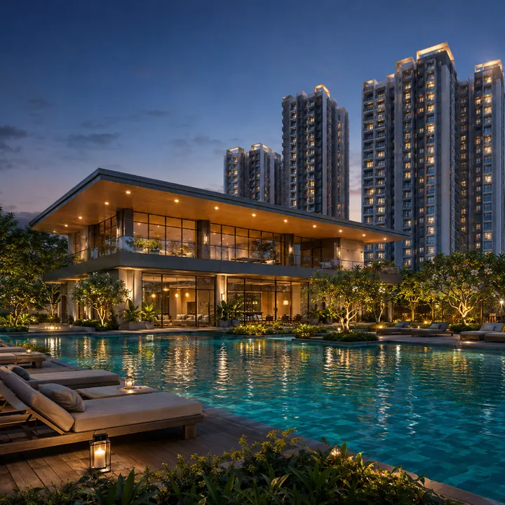 Sattva Whitefield clubhouse and swimming pool area